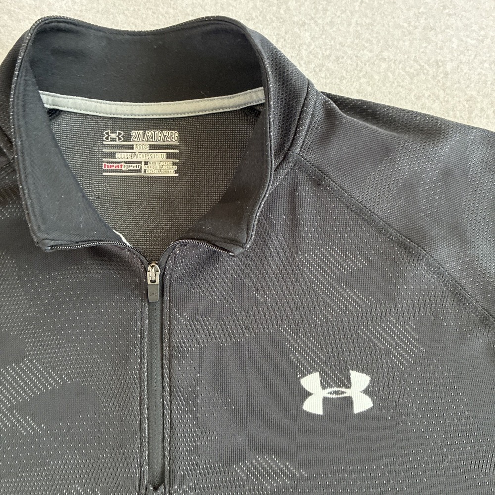 Under Armour UA Black Gray Camo 1/4 Zip Pullover Men's XXL 2XL Performance Light